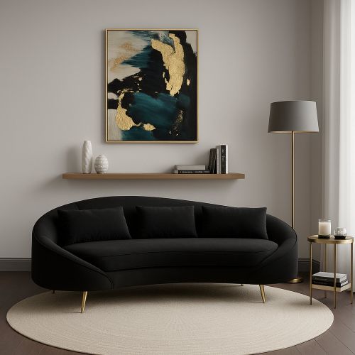 Sofà in legno e metallo rivestito in tessuto nero e oro 185x84x68h cm - Verte