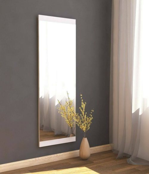 Specchio Acamar, Specchiera, Articolo d'arredo a muro, Specchio con cornice, 40x2h120 cm, Bianco