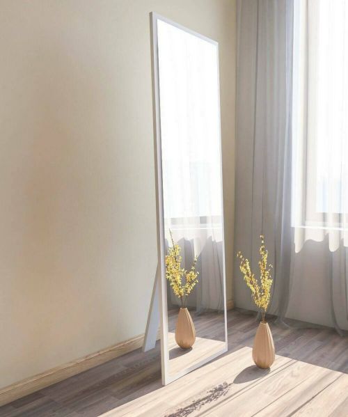 Specchio Alp, Specchiera, Articolo d'arredo a muro, Specchio con cornice, 50x2h160 cm, Bianco