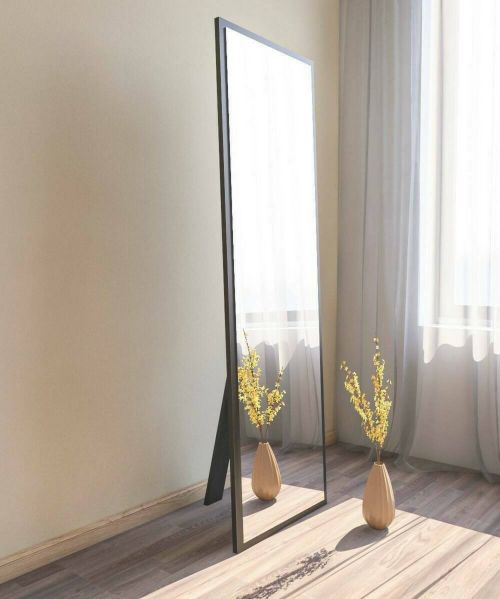 Specchio Alp, Specchiera, Articolo d'arredo a muro, Specchio con cornice, 50x2h160 cm, Nero