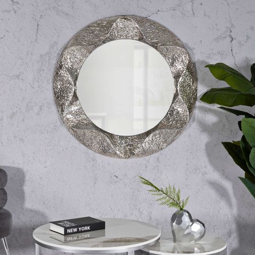 Specchio Argento Trasparente Cornice Effetto Materico Forma Ovale 104x104h cm, Tipologia a Parete - Dafateda