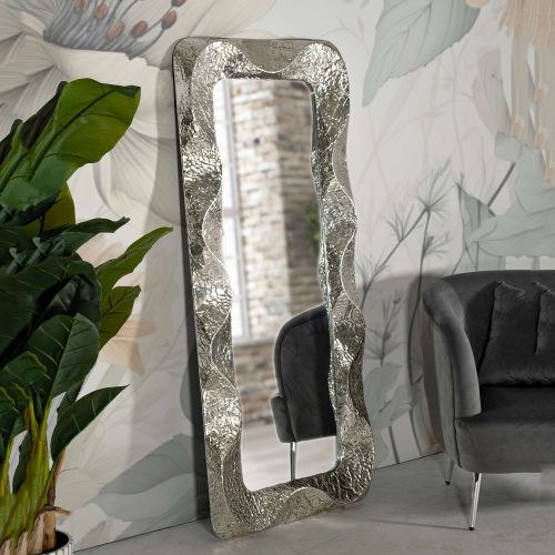 Specchio Argento Trasparente Cornice Effetto Materico Forma Rettangolare 70x161h cm, Tipologia a Parete - Dagalito