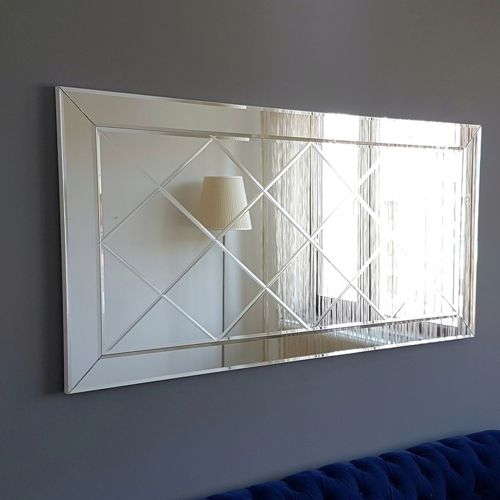 Specchio Argento Trasparente Dettagli Geometrici Forma Rettangolare 130x65h cm, Tipologia a Parete - Rosazza