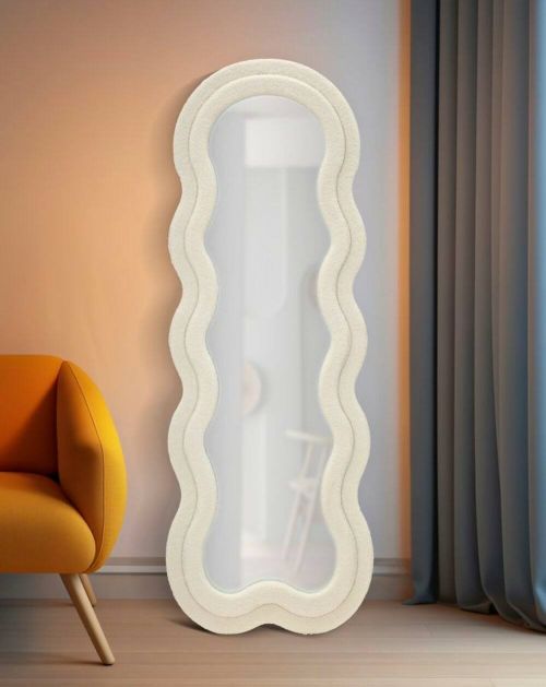 Specchio Baquirivu, Specchiera, Articolo d'arredo a muro, Decorazione con specchio, 40x4 h160 cm, Crema