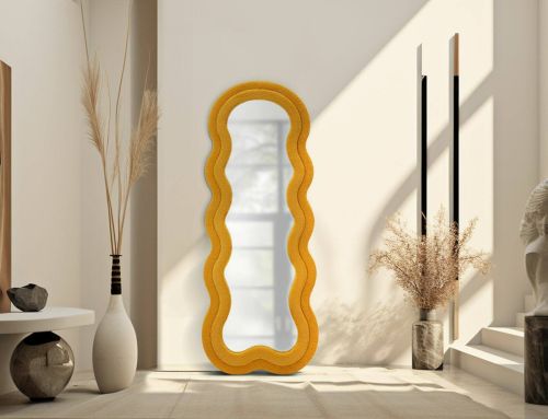 Specchio Baquirivu, Specchiera, Articolo d'arredo a muro, Decorazione con specchio, 40x4 h160 cm, Ocra