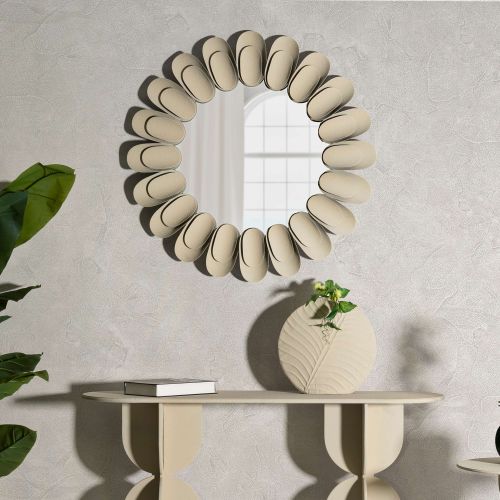 Specchio Beige Trasparente Cornice Effetto Pietra Forma Rotondo 85x6h cm, Tipologia a Parete - Dagatiza