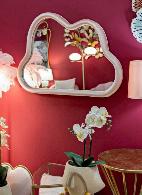 Specchio Besnate, Specchiera, Articolo d'arredo a muro, Decorazione con specchio, 90x4 h60 cm, Rosa