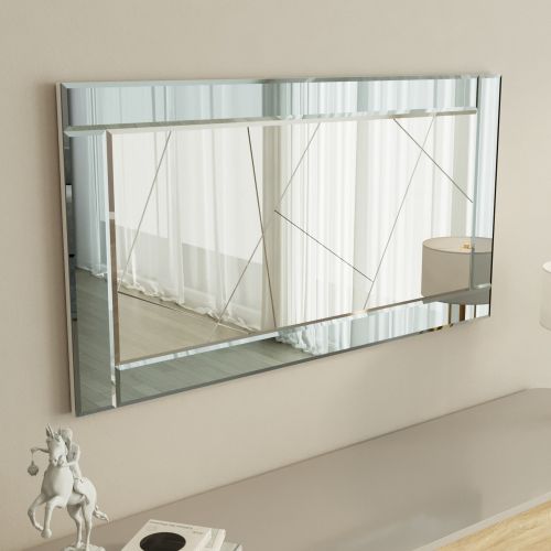 Specchio Bianco Fume Trasparente Dettagli Geometrici Forma Rettangolare 120x60h cm, Colore Struttura Trasparente - Ovaro