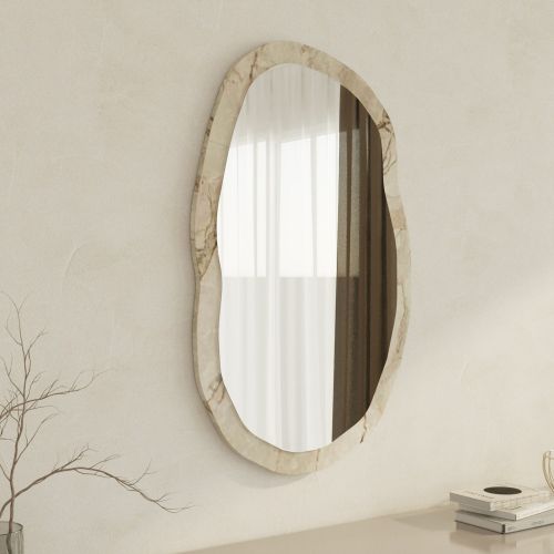 Specchio Bianco Marmo Trasparente Forma Ovale Tipologia a Parete 52x86h cm, Colore Struttura Trasparente - Tromello