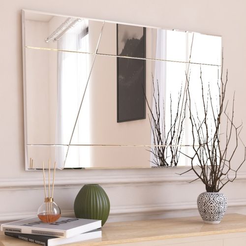 Specchio Bianco Trasparente Dettagli Geometrici Forma Rettangolare 50x75h cm, Tipologia a Parete - Agliano