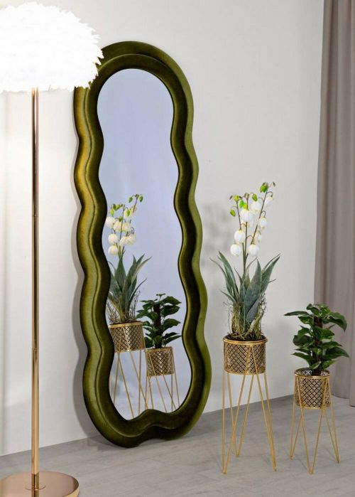 Specchio Blevio, Specchiera, Articolo d'arredo a muro, Decorazione con specchio, 60x4 h160 cm, Verde