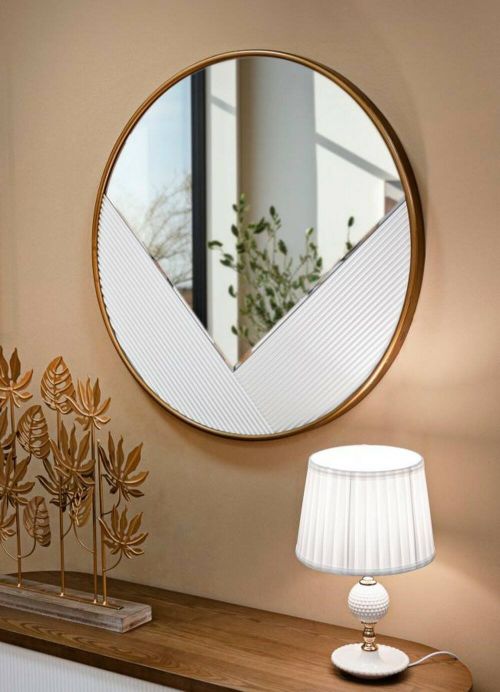 Specchio Bondeno, Specchiera, Articolo d'arredo a muro, Decorazione con specchio, 80x4 h80 cm, Bianco e Oro