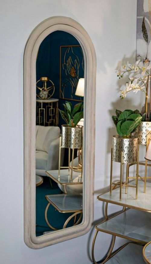 Specchio Bondone, Specchiera, Articolo d'arredo a muro, Decorazione con specchio, 60x4 h160 cm, Crema
