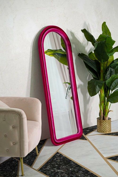 Specchio Bondone, Specchiera, Articolo d'arredo a muro, Decorazione con specchio, 60x4 h160 cm, Fucsia