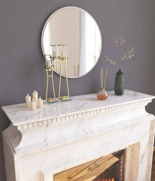 Specchio Euterpe, Specchiera, Articolo d'arredo a muro, Specchio con cornice, 60x2h60 cm, Bianco