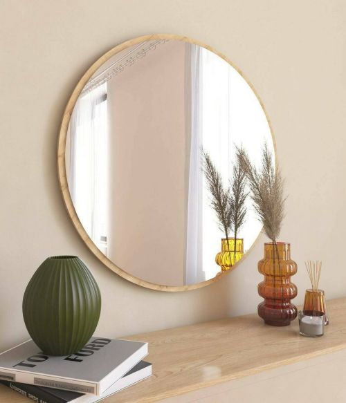 Specchio Euterpe, Specchiera, Articolo d'arredo a muro, Specchio con cornice, 60x2h60 cm, Naturale