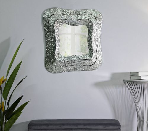 Specchio Jari, Specchiera, Articolo d'arredo a muro, Decorazione con specchio, 74x7 h79 cm, Argento