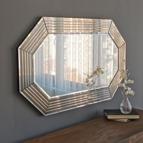Specchio Marrone Bronzo Trasparente Dettagli Geometrici Forma Ovale 100x60h cm, Colore Struttura Trasparente - Onzo