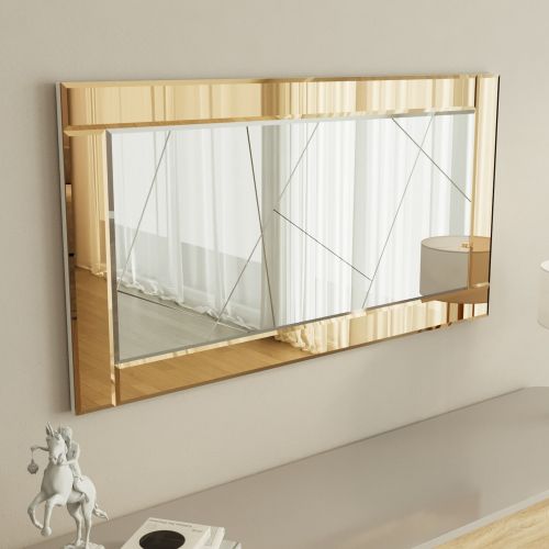Specchio Marrone Bronzo Trasparente Dettagli Geometrici Forma Rettangolare 120x60h cm, Colore Struttura Trasparente - Ovaro