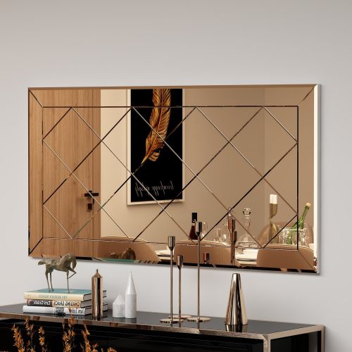 Specchio Marrone Bronzo Trasparente Dettagli Geometrici Forma Rettangolare 60x120h cm, Colore Struttura Trasparente - Sormano