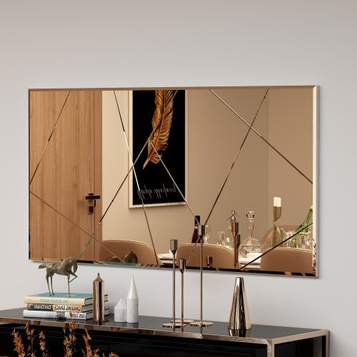 Specchio Marrone Bronzo Trasparente Dettagli Geometrici Forma Rettangolare 60x120h cm, Colore Struttura Trasparente - Tigliole