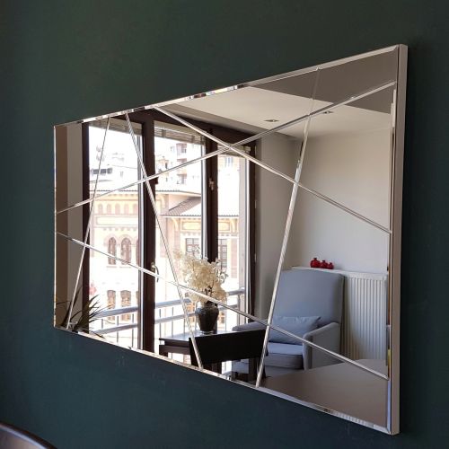 Specchio Marrone Bronzo Trasparente Dettagli Geometrici Forma Rettangolare 62x130h cm, Colore Struttura Trasparente - Salve