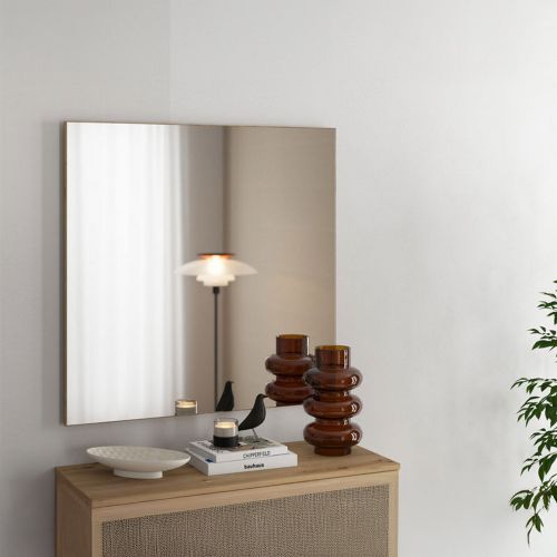 Specchio Marrone kit Fissaggio a Muro Incluso Forma Quadrato 80x80h cm - Padula