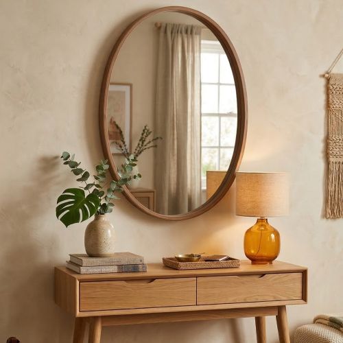 Specchio Marrone Noce Trasparente Forma Ovale Tipologia a Parete 45x60h cm, Colore Struttura Trasparente - Erbusco