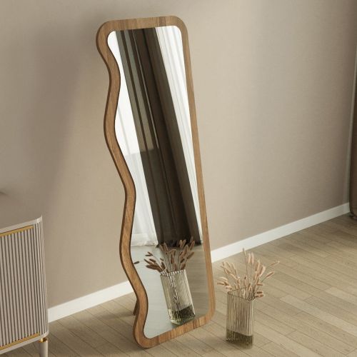 Specchio Marrone Noce Trasparente Forma Rettangolare Tipologia a Terra 50x160h cm, Colore Struttura Trasparente - Bissonen