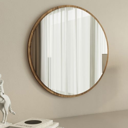 Specchio Marrone Noce Trasparente Forma Rotondo Tipologia a Parete 60x60h cm, Colore Struttura Trasparente - Plati