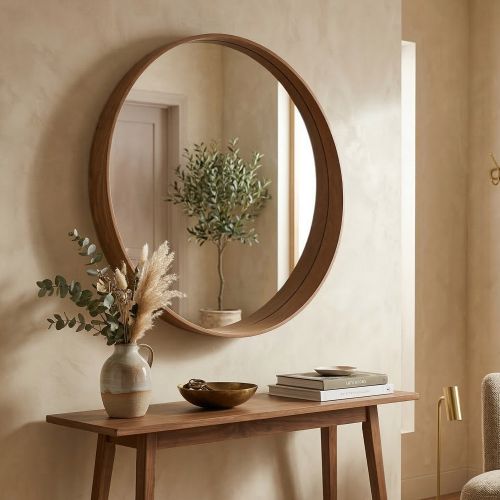 Specchio Marrone Noce Trasparente Forma Rotondo Tipologia a Parete 60x60h cm, Colore Struttura Trasparente - Telve
