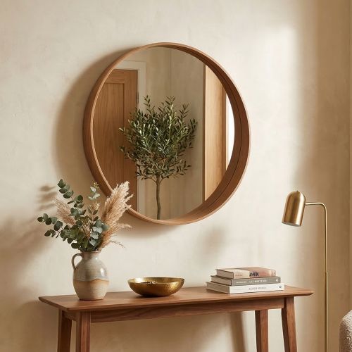 Specchio Marrone Noce Trasparente Forma Rotondo Tipologia a Parete 80x80h cm, Colore Struttura Trasparente - Frentani