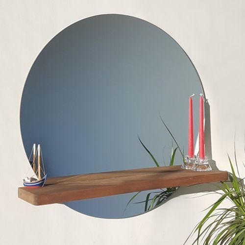 Specchio Marrone Noce Trasparente Mensola Inclusa Forma Rotondo 70x70h cm, Colore Struttura Trasparente - Spello