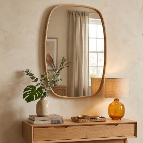 Specchio Marrone Rovere Trasparente Forma Ovale Tipologia a Parete 62x88h cm, Colore Struttura Trasparente - Serrenti