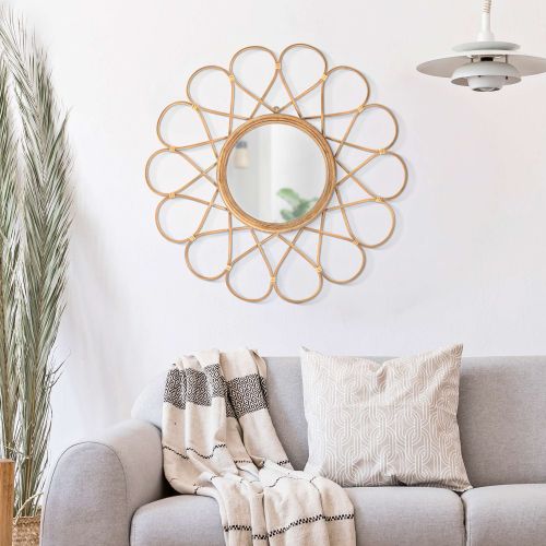 Specchio Marrone Trasparente Finiture in Rattan Forma Rotondo 66x66h cm, Tipologia a Parete - Bavasi