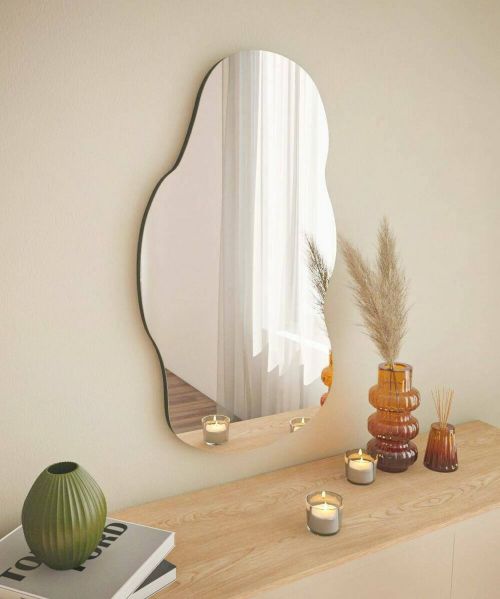 Specchio Megrez, Specchiera, Articolo d'arredo a muro, Specchio con cornice, 40x2h72 cm, Nero