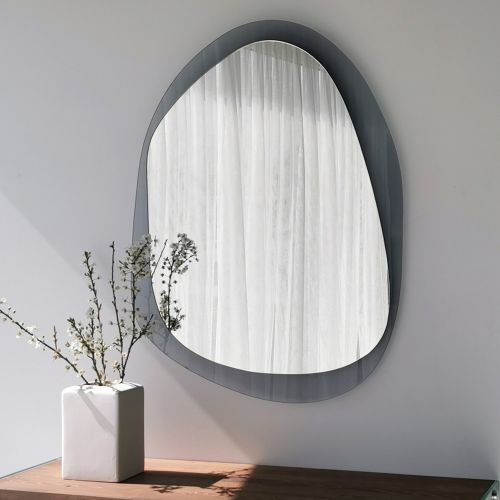 Specchio Nero Fume Trasparente Forma Ovale Tipologia a Parete 55x75h cm, Colore Struttura Trasparente - Curti