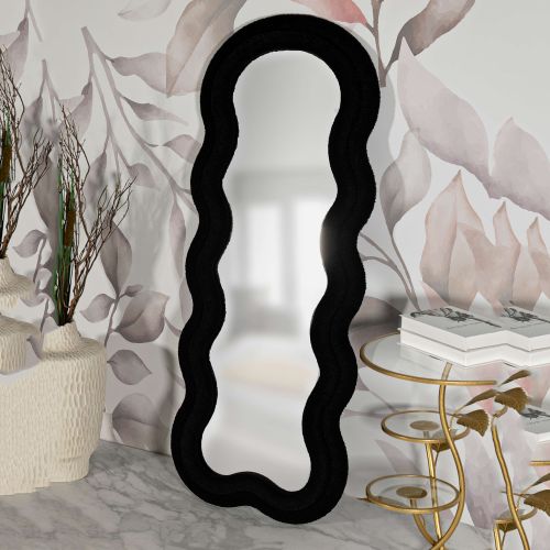 Specchio Nero Trasparente Cornice Ondulata Tessuto Teddy Forma Rettangolare 60x160h cm, Tipologia a Parete - Marylin