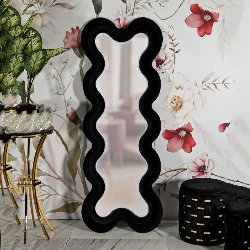Specchio Nero Trasparente Cornice Sagomata Forma Rettangolare 58x160h cm, Tipologia a Parete - Bazasi