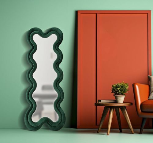 Specchio Oiapoque, Specchiera, Articolo d'arredo a muro, Decorazione con specchio, 58x4 h160 cm, Verde