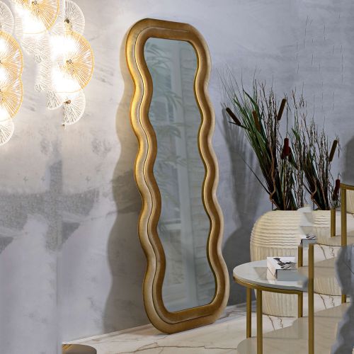 Specchio oro Trasparente Cornice Ondulata Effetto Velluto Forma Rettangolare 60x160h cm, Tipologia a Parete - Allen
