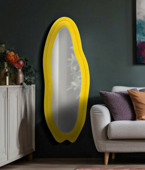 Specchio Pardo, Specchiera, Articolo d'arredo a muro, Decorazione con specchio, 40x4 h160 cm, Giallo