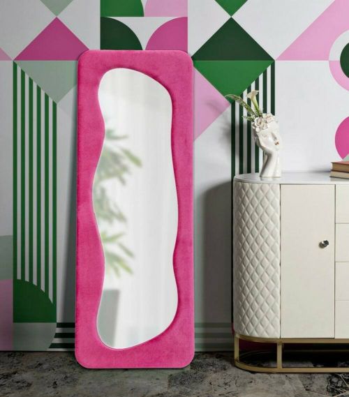 Specchio Parnaiba, Specchiera, Articolo d'arredo a muro, Decorazione con specchio, 40x4 h160 cm, Fucsia
