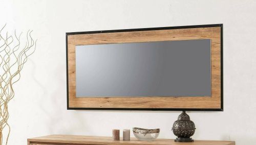 Specchio Phoenicis, Specchiera, Articolo d'arredo a muro, Decorazione con specchio, 110x2 h60 cm, Quercia e Nero