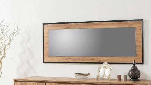 Specchio Phoenicis, Specchiera, Articolo d'arredo a muro, Decorazione con specchio, 150x2 h60 cm, Quercia e Nero