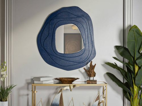 Specchio Piracicaba, Specchiera, Articolo d'arredo a muro, Decorazione con specchio, 90x4 h97 cm, Blu