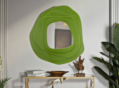Specchio Piracicaba, Specchiera, Articolo d'arredo a muro, Decorazione con specchio, 90x4 h97 cm, Verde
