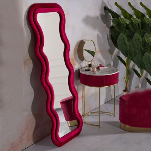 Specchio Rosa Trasparente Cornice Ondulata Effetto Velluto Forma Rettangolare 60x160h cm, Tipologia a Parete - Allen