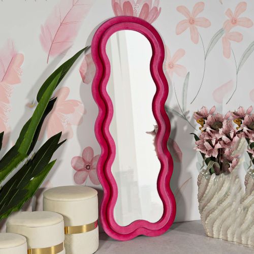 Specchio Rosa Trasparente Cornice Ondulata Effetto Velluto Forma Rettangolare 60x160h cm, Tipologia a Parete - Marylin