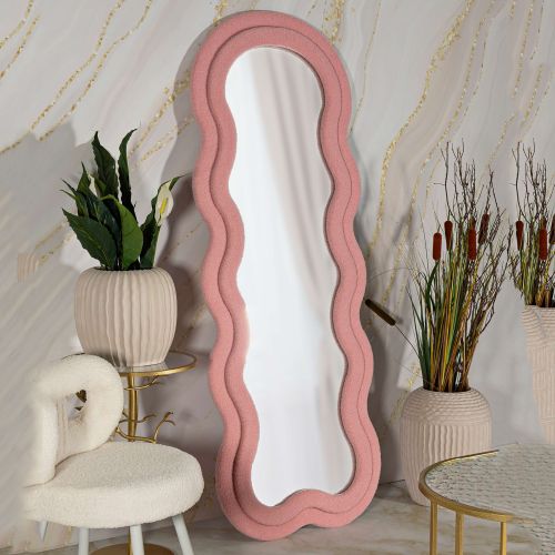 Specchio Rosa Trasparente Cornice Ondulata Tessuto Teddy Forma Rettangolare 60x160h cm, Tipologia a Parete - Marylin